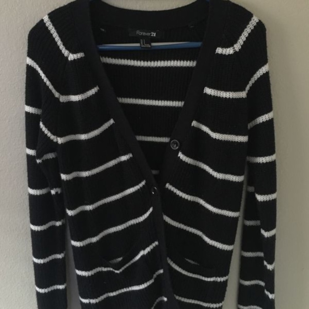Black and white striped cardigan